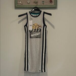 The QT organic cotton Gray Sleeveless tank director rabbit dress Black Stripes
